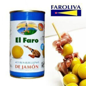 Oliwki El Faro zielone z pastą o smaku wędzonej szynki (370 ml) – Wędzona doskonałość w każdej oliwce